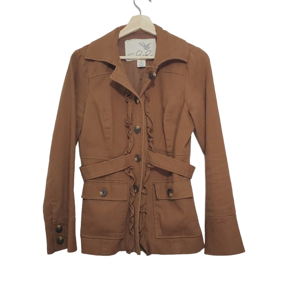 Tabitha | Retro Canvas Ruffle Button Front Peacoat with Pockets and Lining